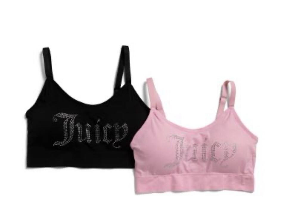 NWT Juicy Couture 2 Pack Seamless Bras Pink Black 2X Embellished Logo Stretchy